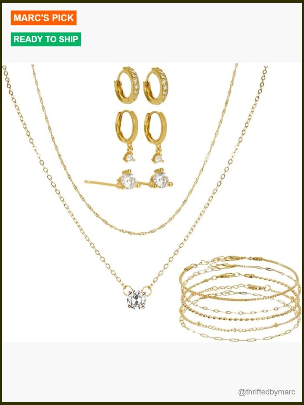 Dainty Gold Jewelry Set with Necklace Bracelet Earrings